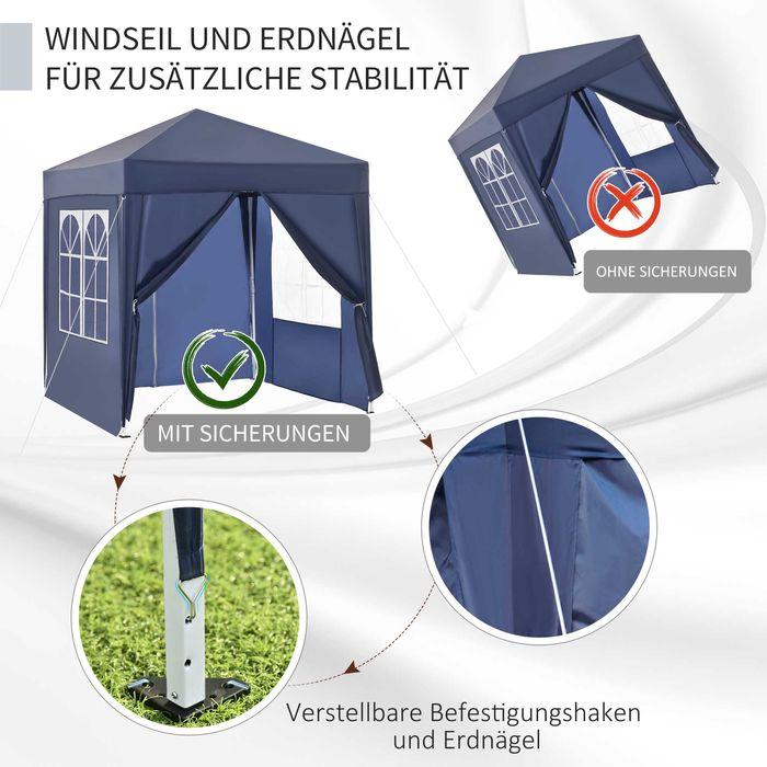 Produktbild Swisshandel24 Faltpavillon 2x2m 4 Seitenwände mit Fenster Tür mit Reissverschlus inkl. Heringe Abspannseile Metall (200 cm, 200 cm)