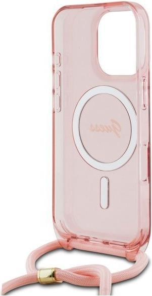 Actual product image Guess GUHMP16LHCTSGNSP iPhone 16 Pro 6.3" różowy/pink hardcase Crossbody Cord Script MagSafe (Apple iPhone 16 Pro)