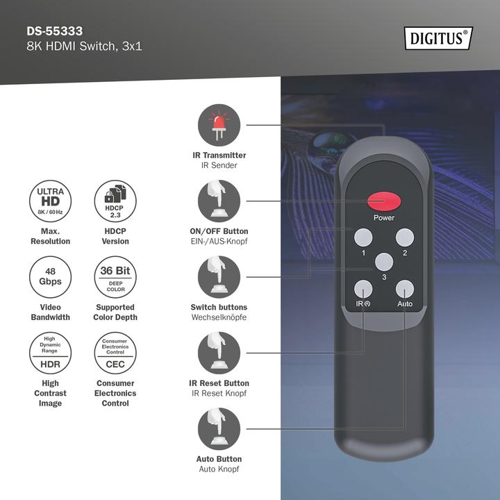 Actual product image Digitus 8K HDMI Switch, 3x1