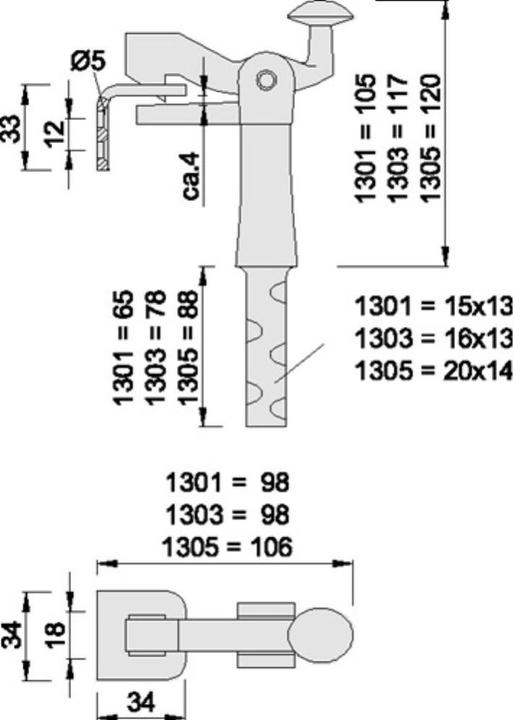 Productafbeelding Kws Poortaanslag 1301/1303/1305 Smeedbaar gietijzer zwart 105 mm 15x13 mm (1 Stuk)