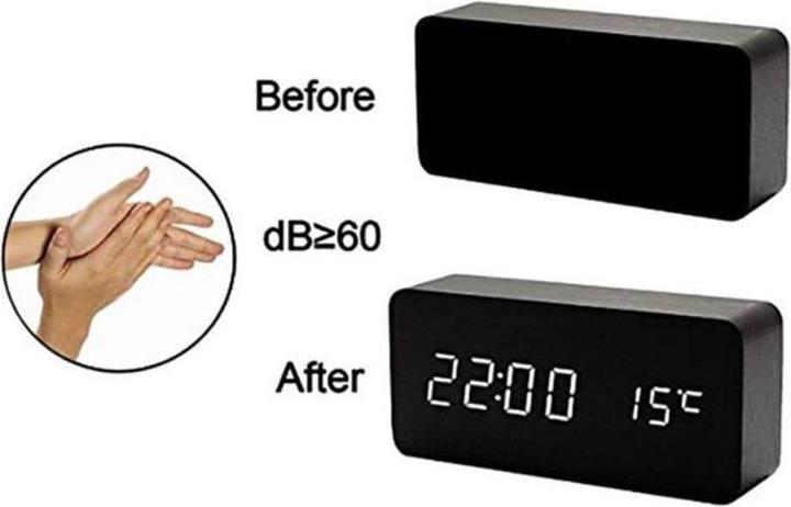 Produktbild JTI Digitaler LED-Wecker mit Holzdesign - Holz / Weiss