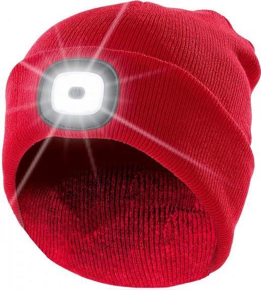 Produktbild Lunartec Stirnlampe rot Strickmütze Mütze Wintermütze mit weissen (vorne) & roten (hinten) LEDs