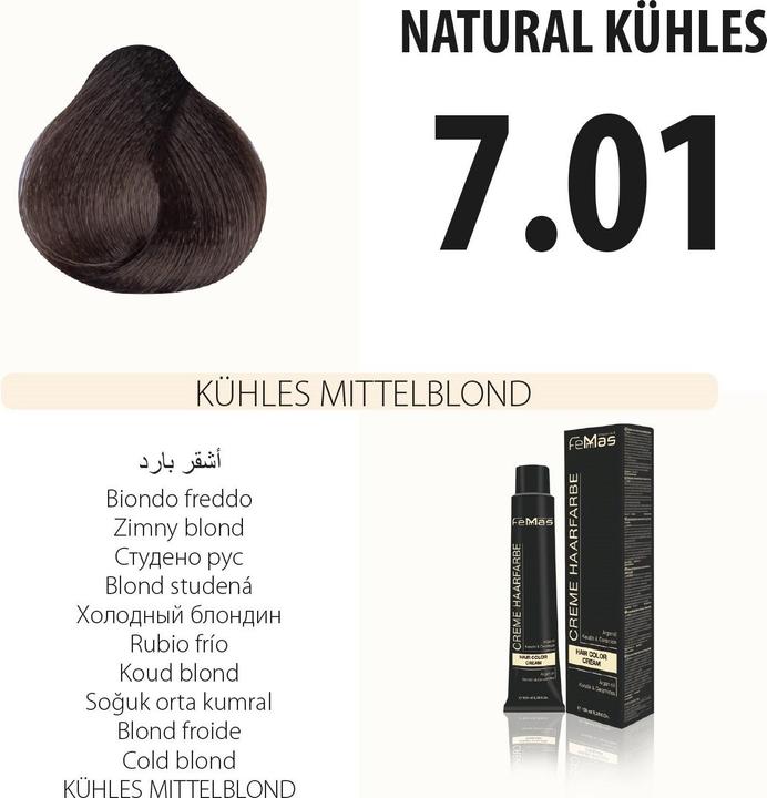 Image du produit FemMas 7.01) Coloration Blond Moyen Froid 100ml (Blond moyen froid)