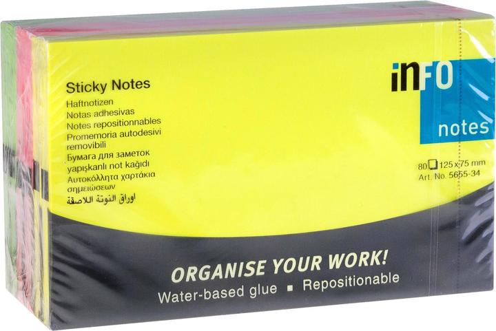 Image du produit Bloc-notes Sticky Notes 12.5 x 7.5 cm, 6 blocs de 80 feuilles (125 x 75 mm)