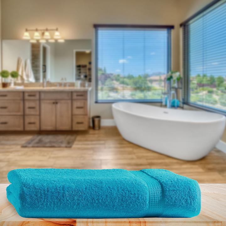 Actual product image Casativo Bath towel, 100 x 150 cm 100% luxurious cotton, with 2 borders, turquoise (150 x 100 cm)