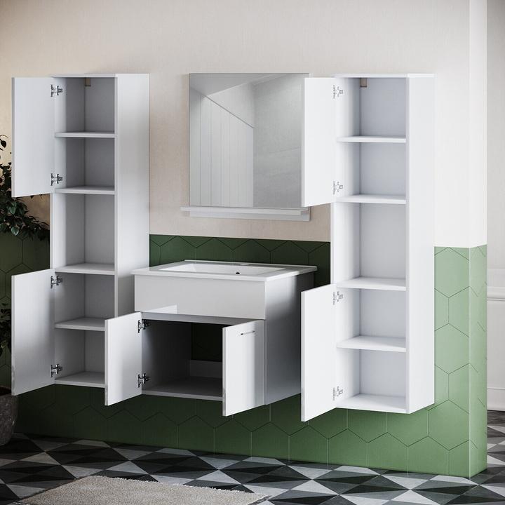 Image du produit SONNI Meuble de salle de bain, meuble haut, blanc étroit, brillant 30 cm, suspension large