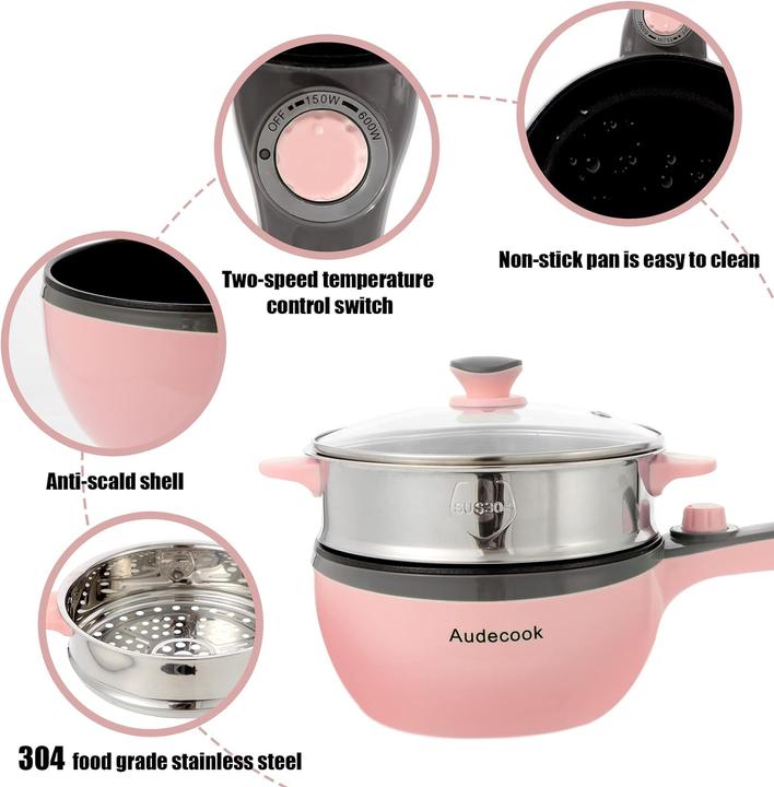 Immagine prodotto Audecook Padella elettrica (Pentola, Cucina a vapore, Padella per friggere, Pirofila + casseruola, Acciaio inossidabile)