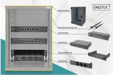 Produktbild Digitus Netzwerk-Set 254 mm (10") - 9HE, 312 x 300 mm (B x T) (5.71 HE, 10 Zoll Rack)