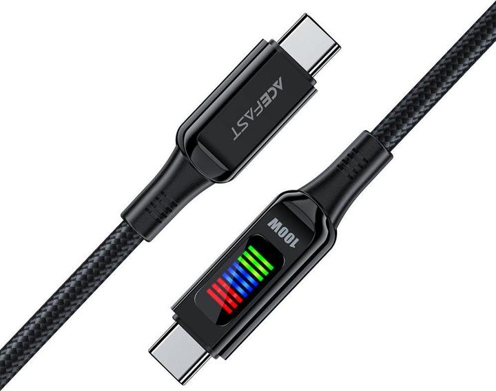 Image du produit Acefast Câble C7-03 USB-C USB-C 100W 1,2m avec écran - noir (1.20 m, USB 3.0)