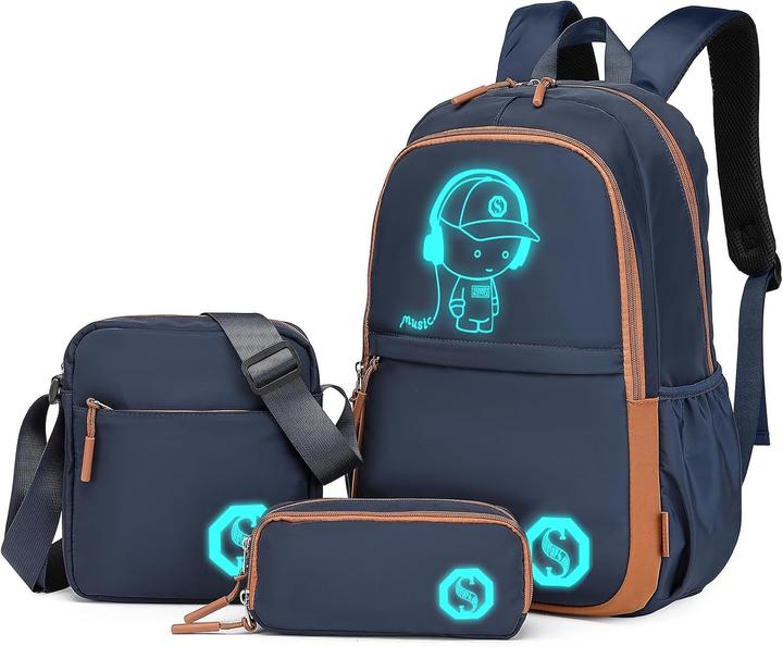Kono Leuchtendes 3-teiliges Schulrucksack-Set