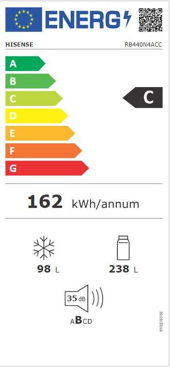 Energie-Label Hisense RB440N4ACC No Frost Kombikühlschrank 361 (336 l)