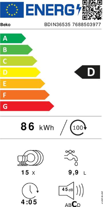 Label énergétique Beko b300 BDIN36535 Lave-vaisselle à compartiment complet