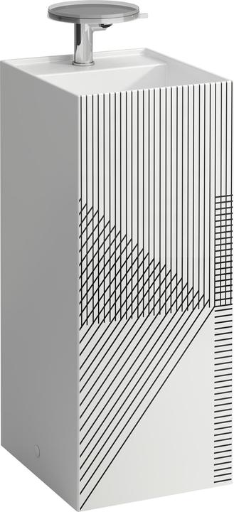 Weiss, mit Dekor Liniennetz grau