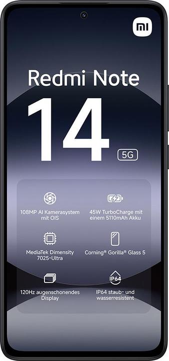 Actual product image Xiaomi Redmi Note 14 5G (128 GB, Midnight Black, 6.67", Dual SIM, 108 Mpx, 5G)