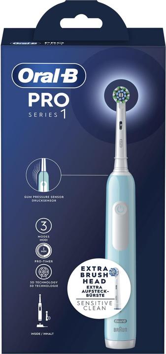 Produktbild Braun Oral-B Series 1 Blau Wiederaufladbare elektrische Zahnbürste mit 2 Ersatzbürstenköpfen, 1 Zahnbürste (Oszillierende Zahnbürste)