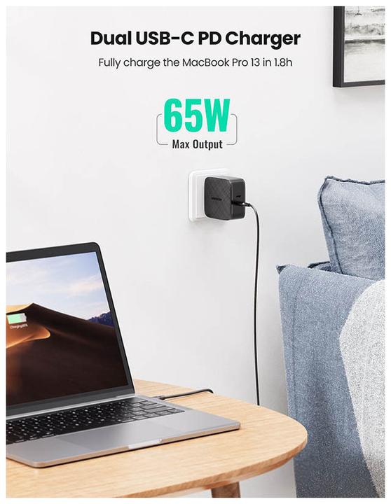 Actual product image Ugreen Wall charger CD216 2xUSB-C 66W PD (66 W)