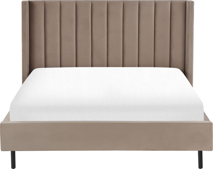 Actual product image Beliani Upholstered Bed Velvet Fabric taupe Slatted Frame 140 x 200 cm VILLETTE (140 x 200)