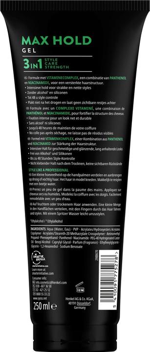 Image du produit Syoss Gel coiffant Max Hold 250 ml (Gel coiffant, 250 ml)