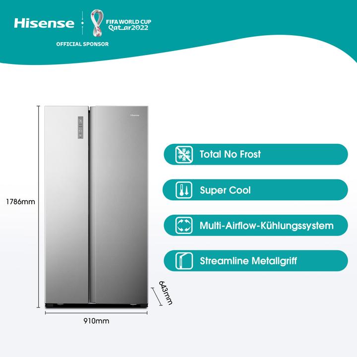 Actual product image Hisense RS677N4BIE Side-by-Side Fridge Combination Freestanding E (519 l)