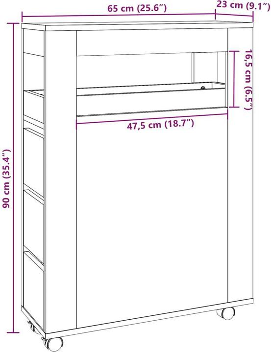 Actual product image VidaXL Narrow bathroom cabinet with castors