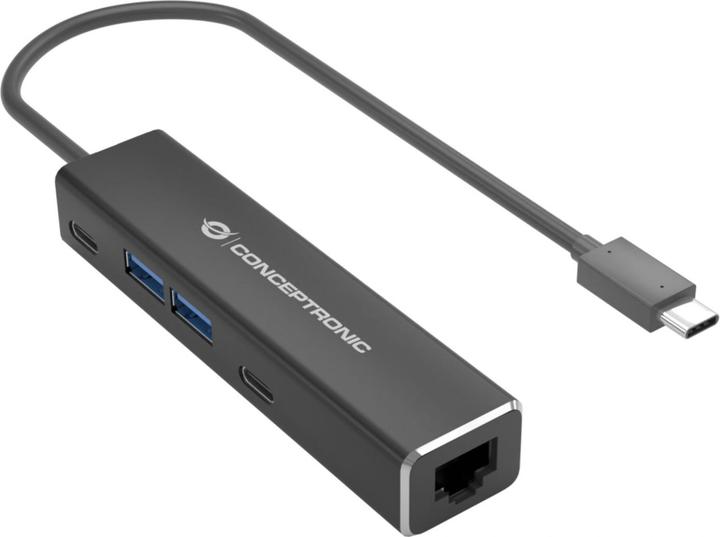 Produktbild Conceptronic Adapter USB-C -> RJ45 Gigabit,3xUSB3.0 0.15m sw (USB-C, 1 Ports)