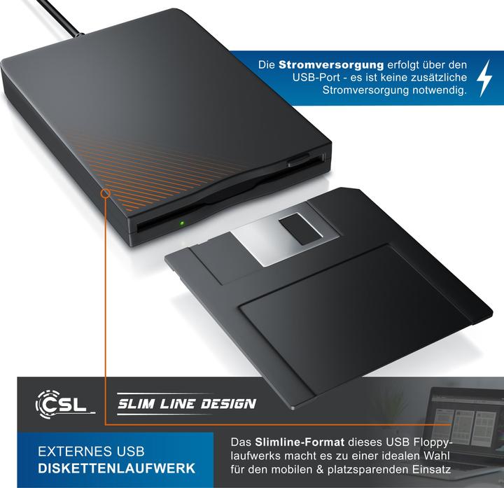 Actual product image CSL USB floppy drive external, USB floppy drive FDD 1,44MB (3,5) for PC & MAC, black (floppy disk drive)