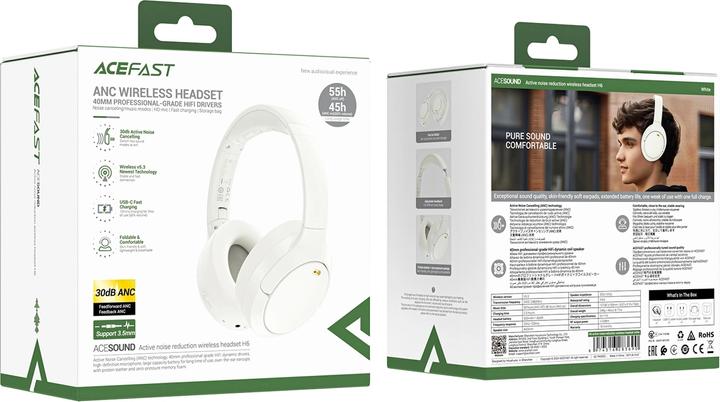 Image du produit Acefast H6 ANC Casque sans fil Bluetooth 5.3 IPX4 supra-auriculaire - Blanc (ANC, Sans fil)