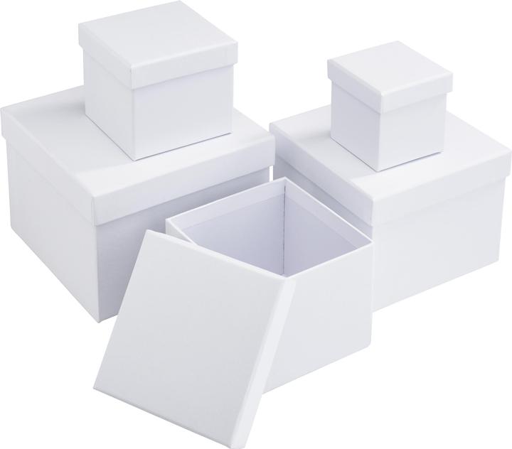 Produktbild VBS Schachteln "Quadrat", 5er-Set, Karton, Weiss, ca. 14 x 14 x 10 cm bis 6 x 6 x 6 cm