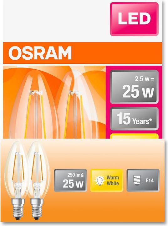 Actual product image Osram Led Retrofit Classic B (E14, 2.50 W, 250 lm, 2 x, F)