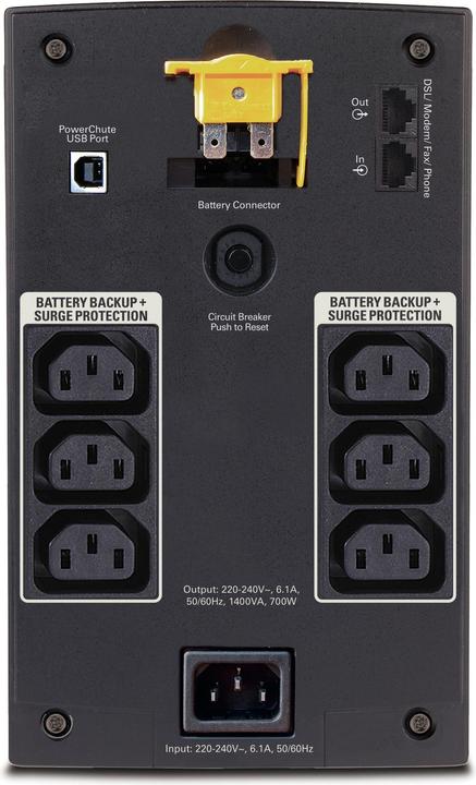 Produktbild APC Back-UPS AVR, IEC-Ausgänge (1400 VA, 700 W, Line-Interaktiv USV)