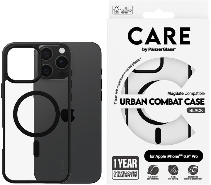 Produktbild PanzerGlass CARE by ® Flagship Case Transparent Urban Combat m. Schwarz Rahmen & MagSafe iPhone '24 6 (Apple iPhone 16 Pro Max)