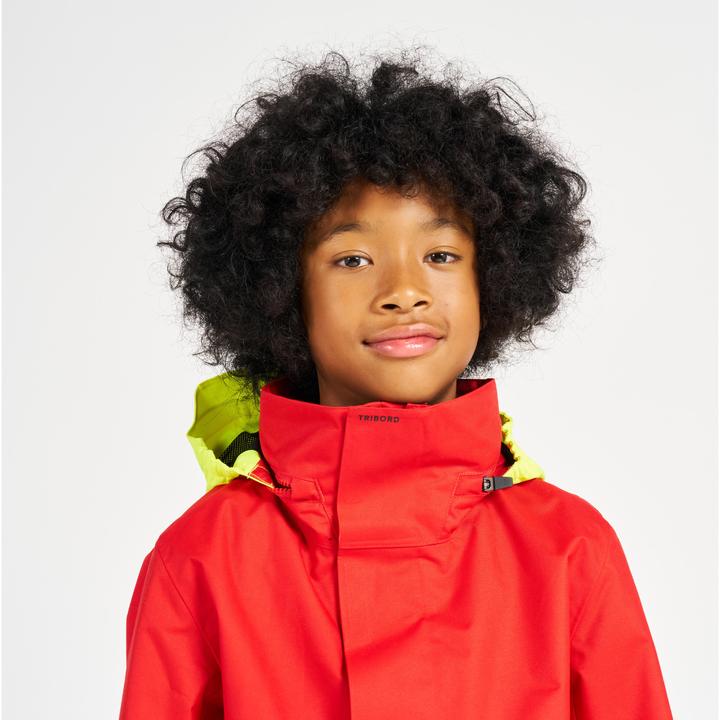 Actual product image Tribord Rain jacket sailing jacket children waterproof windproof - Sailing 300 red/yellow (10, 11, 12)