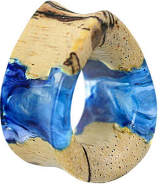 Actual product image Star Piercing Flared tunnel tunnel colouring epoxy blue made of tamarind wood (without brass, Organic)