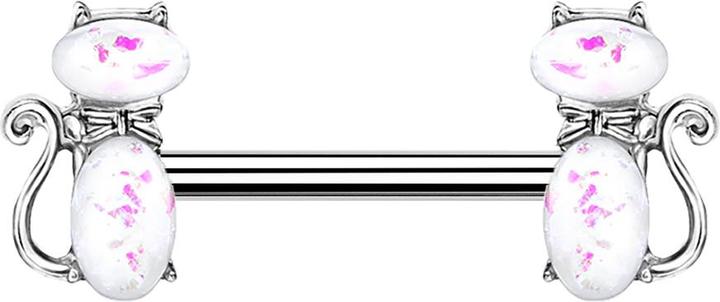 Actual product image Star Piercing Barbell silber Katze Opal weiss (Surgical steel 316L, Brass)