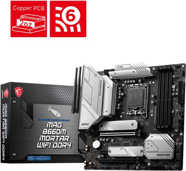 Image du produit MSI MAG B660M MORTAR WIFI DDR4 (LGA 1700, Intel B660, mATX)