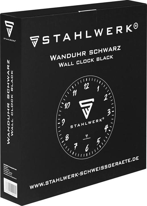 Produktbild Stahlwerk Wanduhr 30 cm schwarze Werkstattuhr mit Aluminium-Gehäuse RCC-Uhrwerk (30 cm)