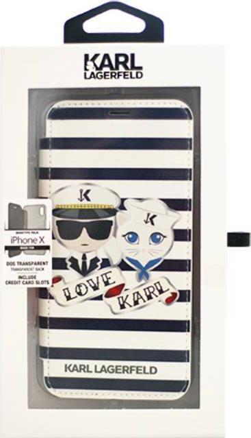 Produktbild Karl Lagerfeld iPhone X / XS - mit Katze Flip Case KLFLBKPXKSS, gestreift (Apple iPhone X, Apple iPhone XS)