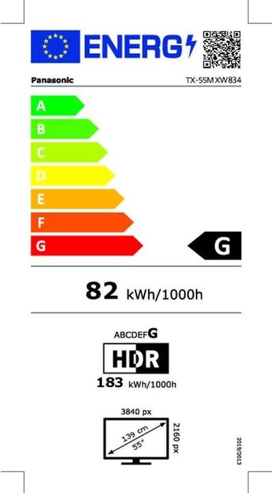 Etichetta energetica Panasonic TX-55MXW834 (55", MXW834, LCD, 4K, 2023)