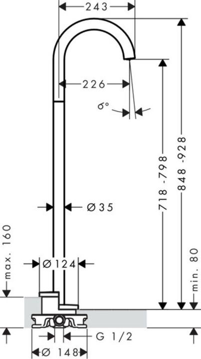 Produktbild Axor Wanneneinlauf UNO bodenstehend, gebogen chrom