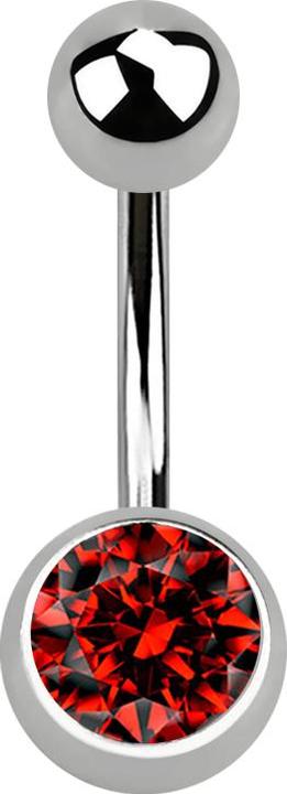 Star Piercing Banane silber mit Kugel und Kugel Kristall rot (ohne Messing, Titan G23)