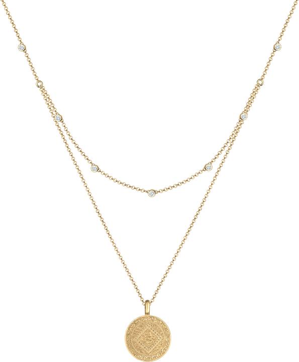Elli 2-lagige Kette Münz-Anhänger Kristallen (Sterling Silver, 40 cm)