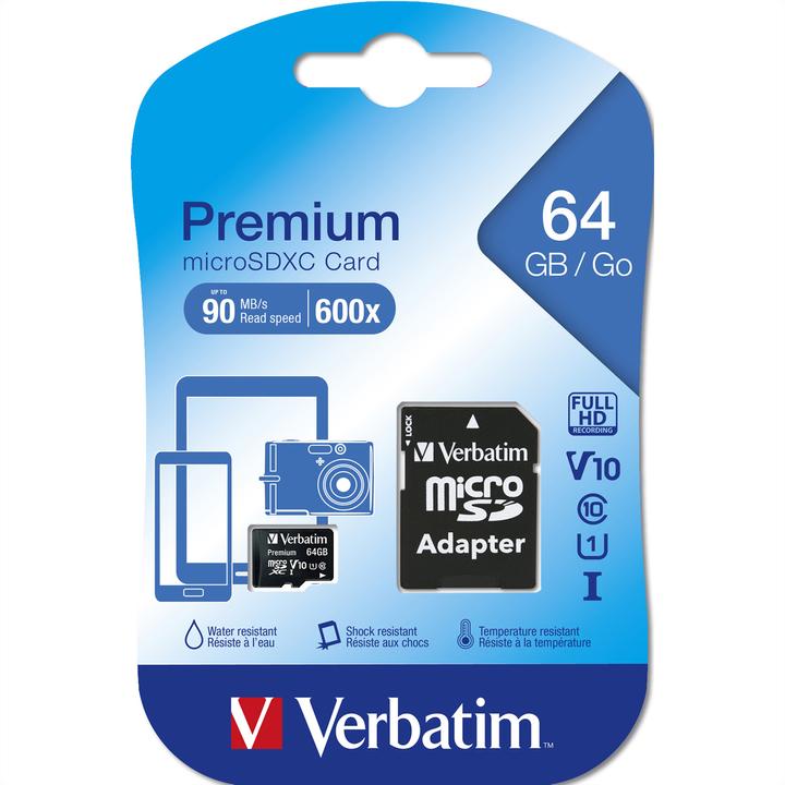 Label énergétique Verbatim Carte Micro SDXC de classe 10 (64 Go, microSDXC, U1, UHS-I)