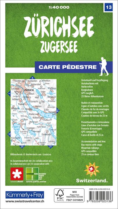 Image du produit Carte d'excursions 13 Lac de Zurich, lac de Zoug
