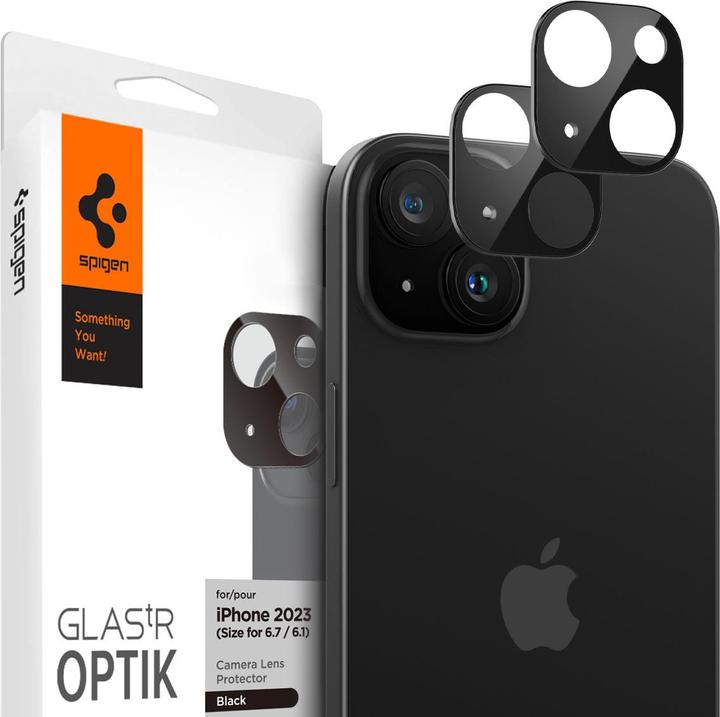 Immagine prodotto Spigen Confezione da 2 Glass tR Optik, nero - iPhone 15/15 Plus (1 Pezzo/i, Apple iPhone 15)