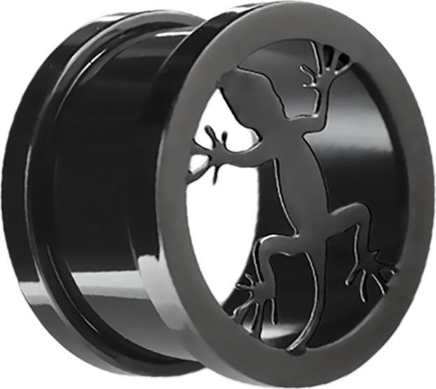 Actual product image Star Piercing Flesh Tunnel black with Lizard (without brass, Surgical steel 316L)