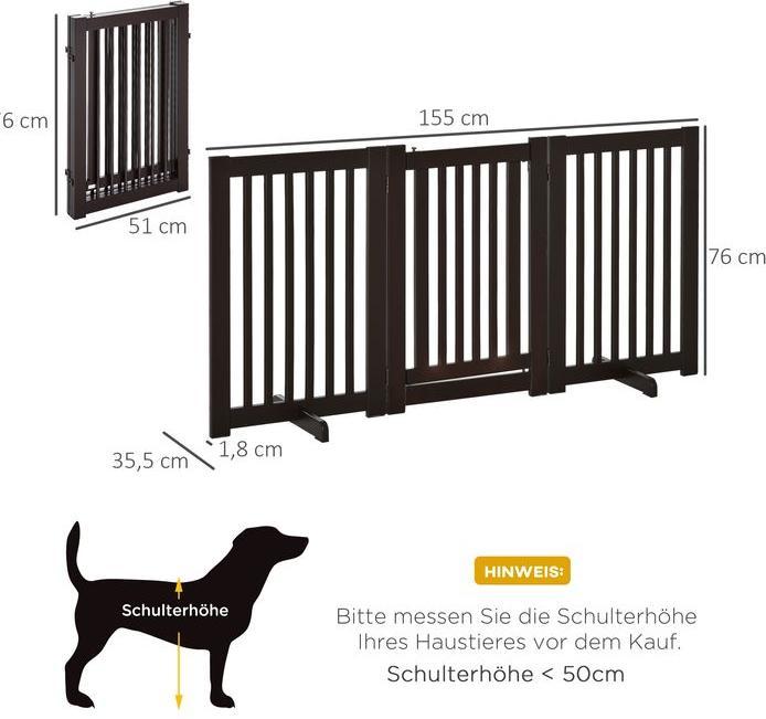 Image du produit Swisshandel24 Barrière de sécurité Barrière pour chien Barrière de sécurité en bois pour chien Réglable avec pied