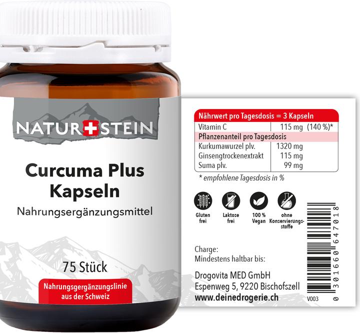 Valori nutrizionali e ingredienti Naturstein Curcuma plus capsule (75 Pezzo/i, Pillole, 148 g)