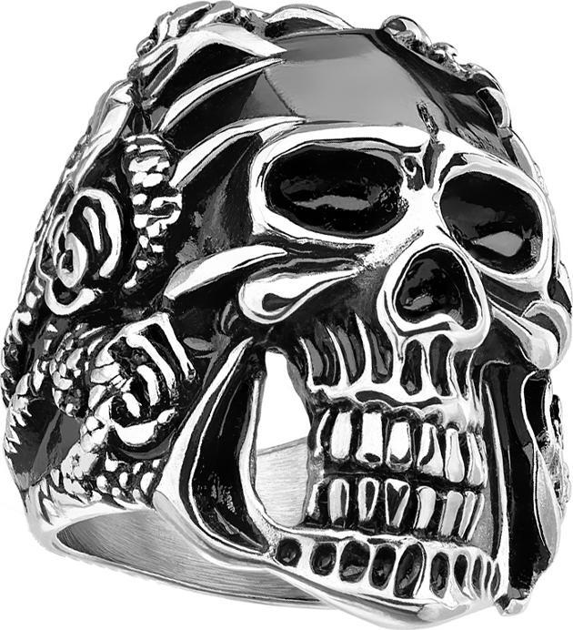 Produktbild Star Piercing Ring silber Schädel mit Rosen (Chirurgenstahl 316L, ohne Messing)