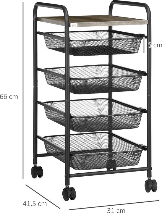 Actual product image Homcom Trolley with 4 baskets and one shelf