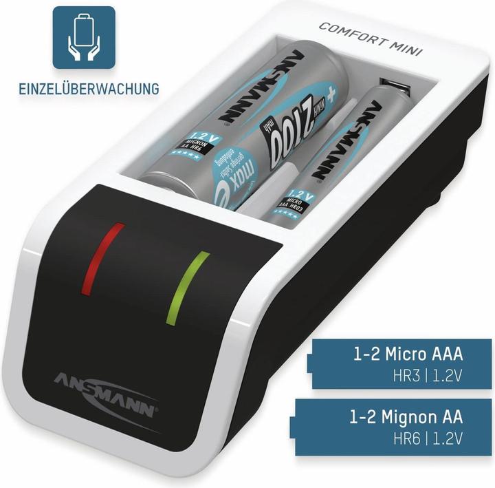 Actual product image Ansmann Comfort Mini charger incl. 2 AA Mignon batteries 2100 mAh (1 pcs., AA, AAA, 800.80 mAh, Rechargeable battery)